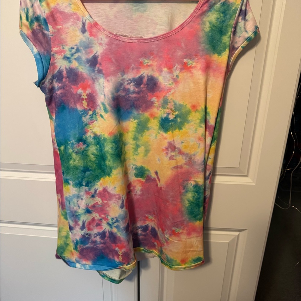 Suzanne Betro Multicolor Tie-Dye Short Sleeve Top